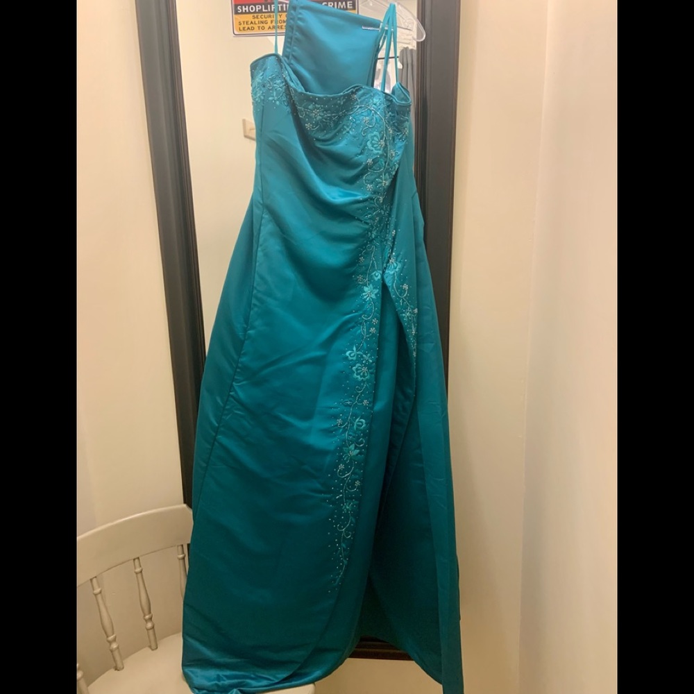 Teal/Jade satin A-Line gown